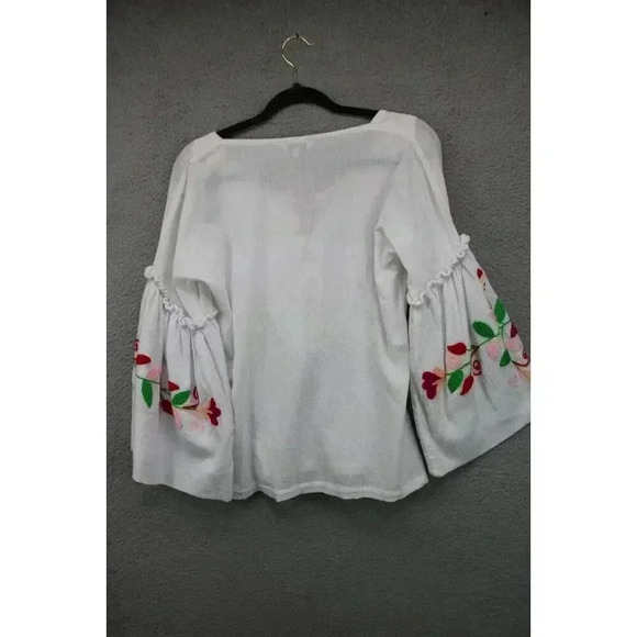 SensiStudio Embroidered Bell Sleeves Cotton Top-Size Small-Dolan Sleeves - Picture 8 of 10
